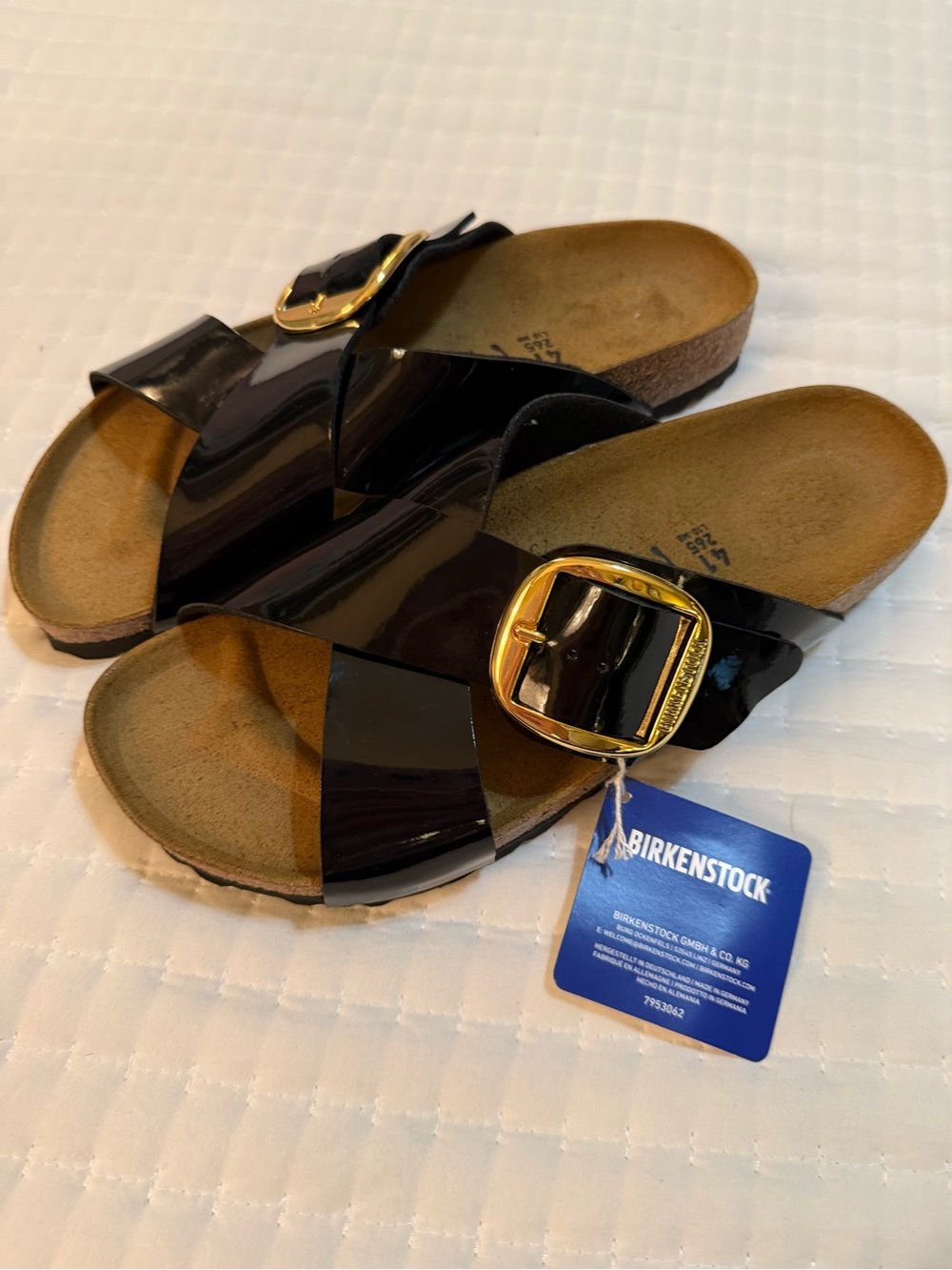Birkenstock Siena Big Buckle Patent Black Sandals.  Size 10 / 41. NWT